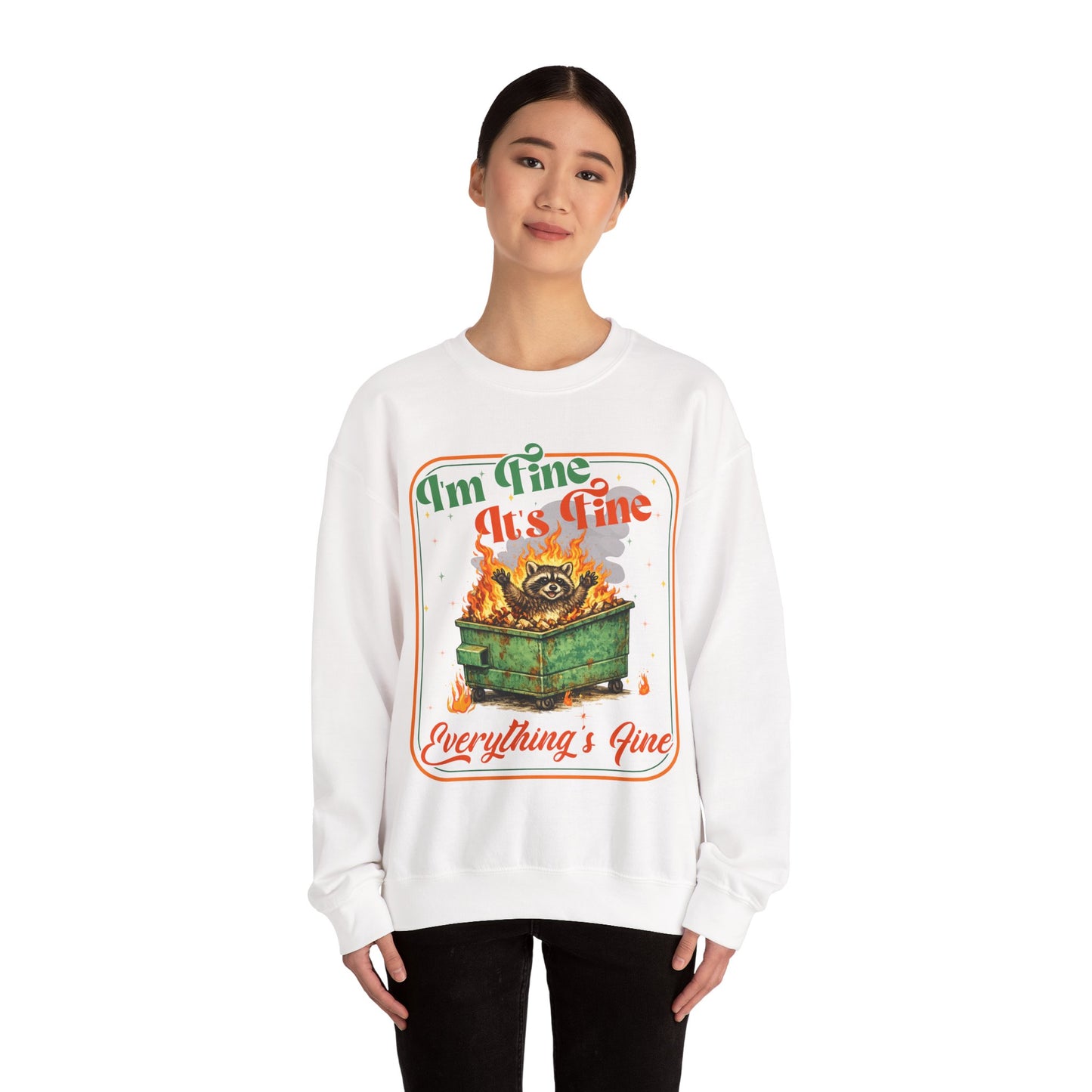 Retro dumpster fire crewneck, it's fine vintage premium unisex crewneck sweatshirt, heavy blend sweater, mothersdaygift, first time mom gift