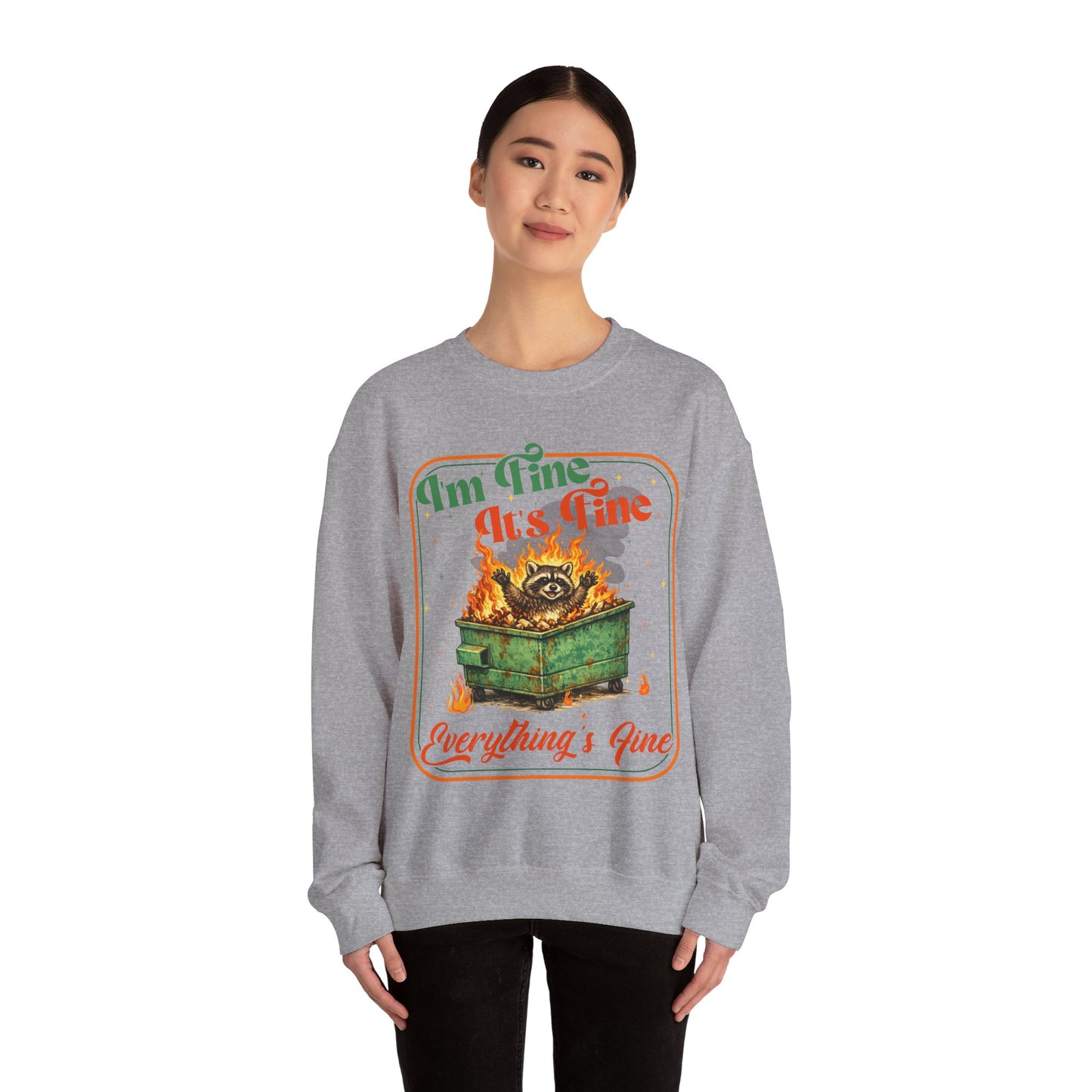 Retro dumpster fire crewneck, it's fine vintage premium unisex crewneck sweatshirt, heavy blend sweater, mothersdaygift, first time mom gift