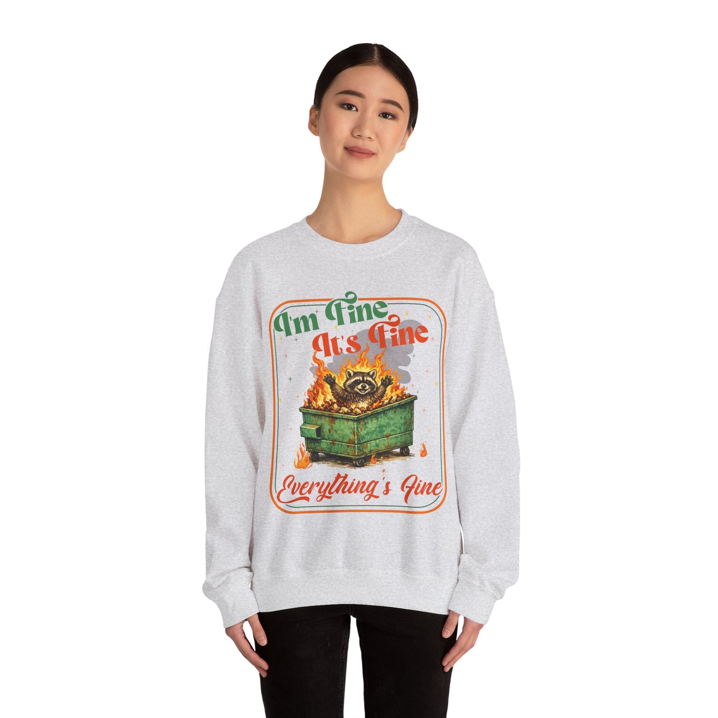 Retro dumpster fire crewneck, it's fine vintage premium unisex crewneck sweatshirt, heavy blend sweater, mothersdaygift, first time mom gift