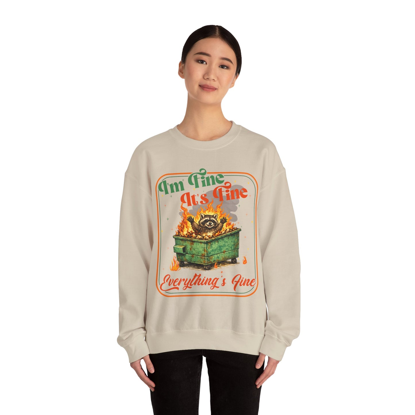 Retro dumpster fire crewneck, it's fine vintage premium unisex crewneck sweatshirt, heavy blend sweater, mothersdaygift, first time mom gift